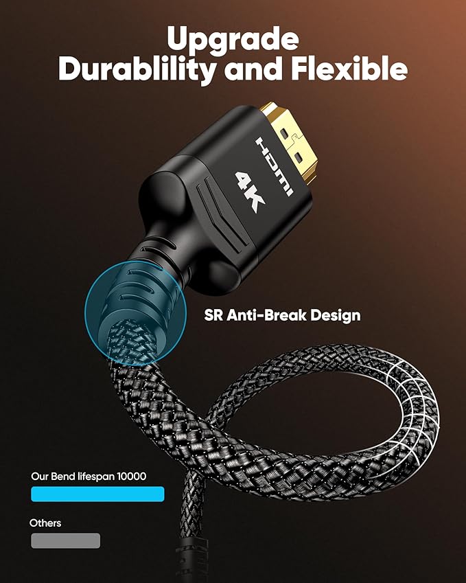 Highwings 4K HDMI Cable 3.3FT/1m - 4K@60Hz HDR Braided HDMI Cord, 18Gbps High Speed with Ethernet/ARC, 3D, HDCP 2.2, ARC, Compatible for PS-5/4/3/4K HDTV/Monitor/Projector/Streaming Media, Black