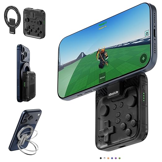 abxylute M4 Snap-On Mobile Gaming Controller for Android & iPhone, Switch 1&2, Portable Bluetooth Controller, Pocket-Sized Retro Arcade Phone Gamepad Kickstand, Dual Joystick Turbo Pro Gaming Magnetic (Black)