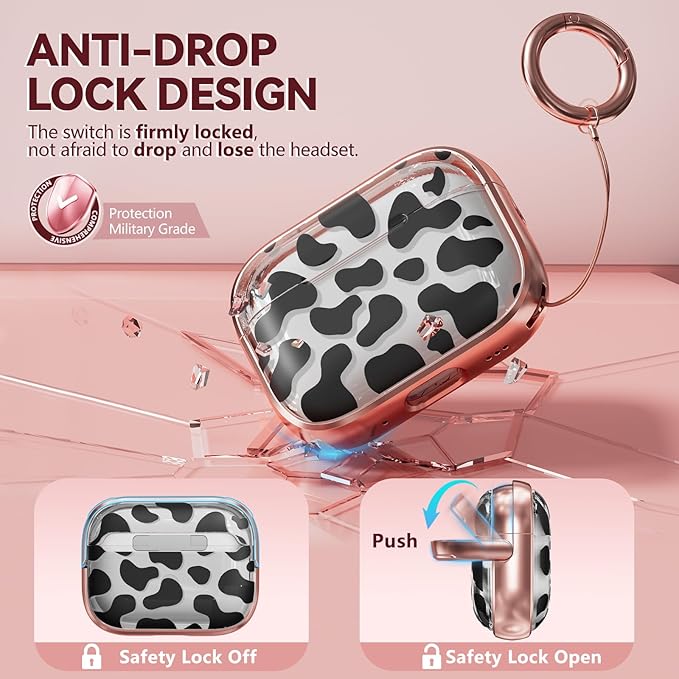 Inesore for AirPods Pro 3 Case 2025 with Lock, for Women Girly Floral Cute Case Compatible with Apple Airpods Pro 3rd Generation Cover, with Phone Stand,Keychain & Cleaner Kit- Cow Print