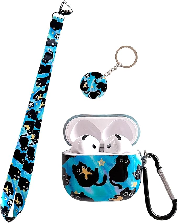 Cute Cat Design Air Pod 4th Generation （2024） with Cat Lanyard Keychain，Unique IMD Process TPU Soft Air Pod 4th Case