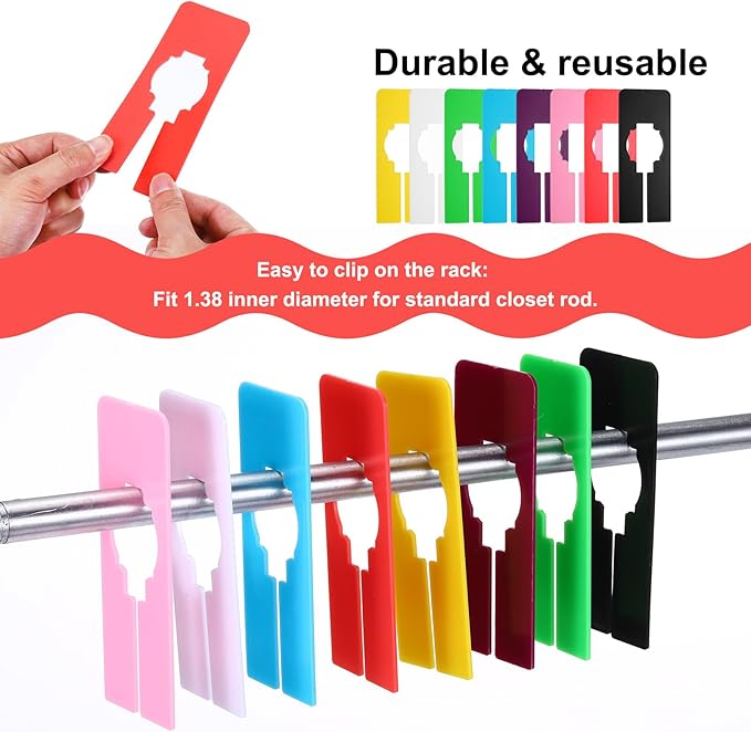 uxcell Clothes Dividers,10 Pack Rectangle Closet Rack Dividers Clothing Rack Size Dividers Blank Labels with Marker Pen Writable & Reusable for Hanging Clothes Sorting Size, Black