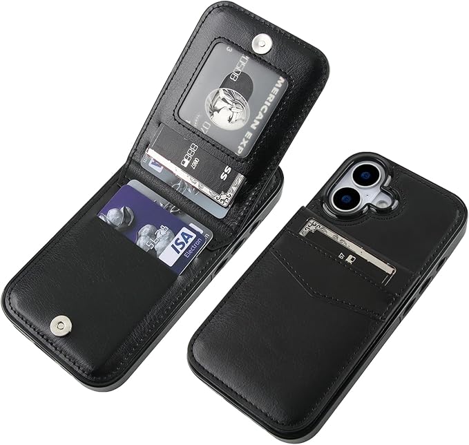 KIHUWEY Compatible with iPhone 17 Case Wallet with Credit Card Holder, Flip Premium Leather Magnetic Clasp Kickstand Heavy Duty Protective Cover for iPhone 17 6.3 Inch (Black)