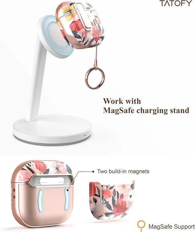 TATOFY Cover for AirPods Pro 4th Generation Case with Lock Clip Cleaner Kit Slim Hard AirPod 4 Lock Case Compatible with MagSafe (Water Pink)