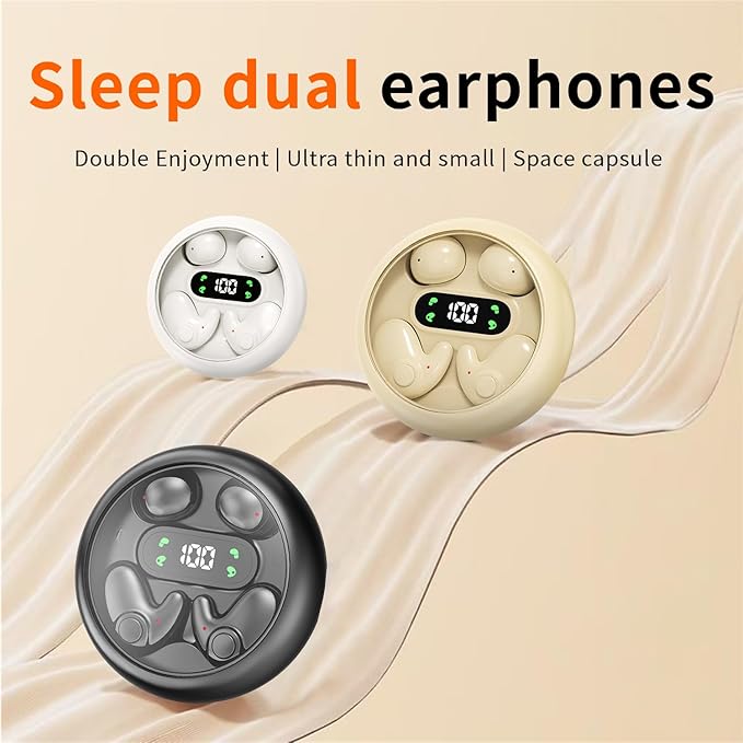 2-Pack Invisible Sleep Earbuds,Bluetooth 5.4 Ultra-Mini Stylish Headphones for Sleep,Comfortable Blocking Noise,Small mini Invisible Wireless Earbuds for Sleeping-Khaki