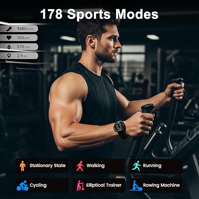 Military Smart Watch for Men Women,1.5" HD Touchscreen Rugged Fitness Tracker Smartwatch, Bluetooth Dual-mode GPS,3ATM Waterproof,170+ Sport Modes with Heart Rate/Sleep Monitor Watch for Android/ios