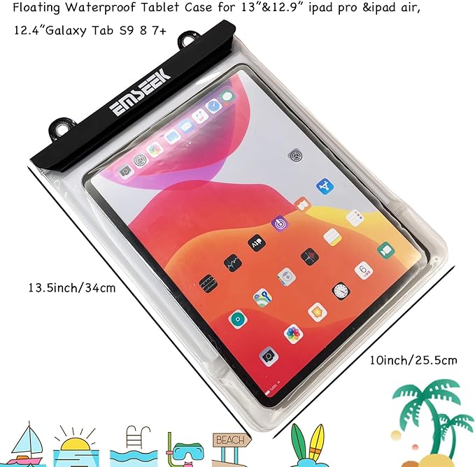 Floating Waterproof Tablet Case Protective Cover Pouch for iPad Pro IPAD Air 13inch MacBook air Galaxy Tab S9+ Surface Pro9 Tablet and Laptop up to 13inch, Perfect for Pool Beach
