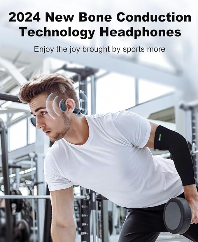 Bone Conduction Headphones,Open-Ear Bluetooth 5.3 Sport Headphones with Mic IP55 Waterproof 8 Hour Playtime & IP55 Wireless Earphones for Running, Workouts, Gym, Hiking, Cycling (Black)