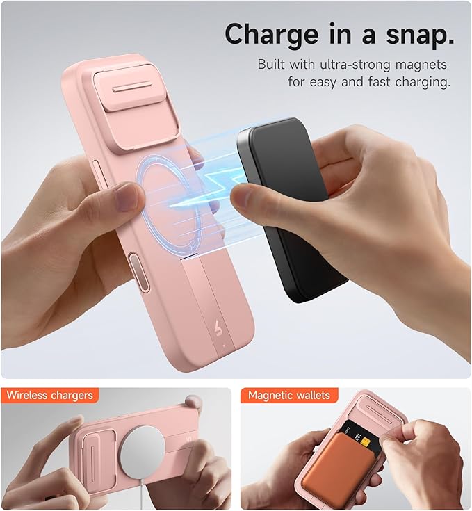 SURITCH for iPhone Air Case with Camera Control Cover, Camera Slide Cover and Adjustable Kickstand, Compatible with MagSafe, Shockproof Bumper Protective Cases for iPhone 17 Air 6.5 Inch, Pink