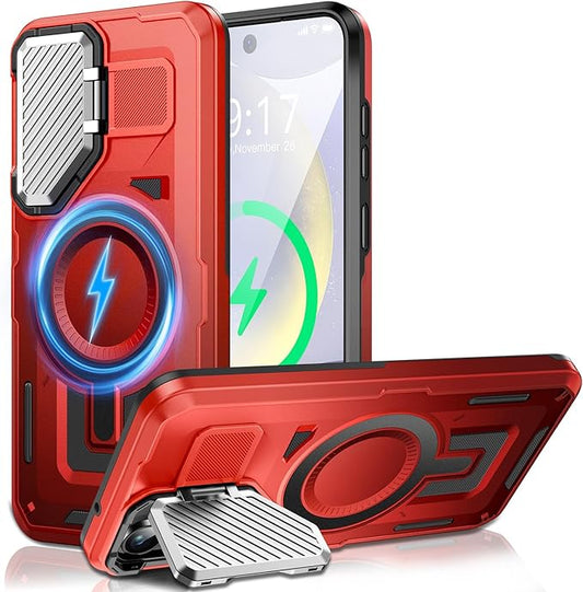 Camera Stand Case for Galaxy S23, [Compatible with MagSafe][Lens Cover] 2024 Version Military Grade Protective Soft Case for Samsung Galaxy S23 6.1" Men Women, Red