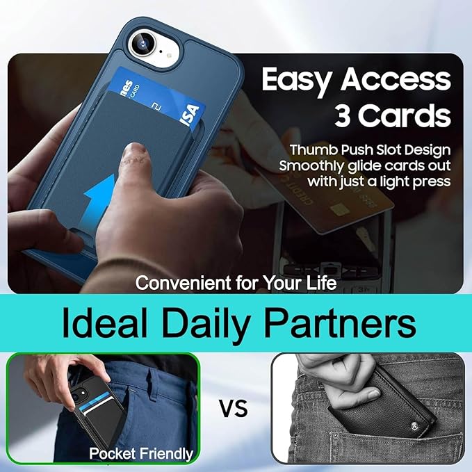 Magnetic for iPhone 17e Case & iPhone 16e Case with Detachable Wallet, Compatible with MagSafe, Military Protective Slim Phone Cover with Card Holder, Deep Blue