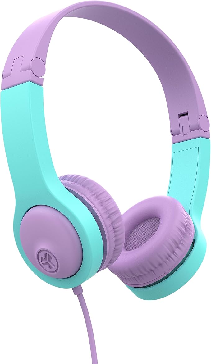 JLab JBuddies Folding Kids Wired Headphones Gen 2, Pink/Teal, Toddler Headphones, Noise Isolation, Kids Safe, Volume Limiting, for Children Ages 2+