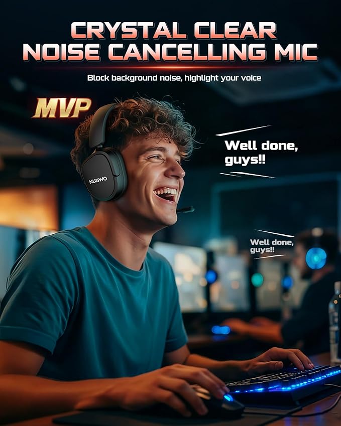 NUBWO Wireless Gaming Headset for PS5, PC, PS4 - Dual 2.4G & Bluetooth Simultaneous Gaming Headphones, EQ Sound Modes, Noise-Canceling Mic, 80-Hour Battery, Comfortable Foldable & Travel Design