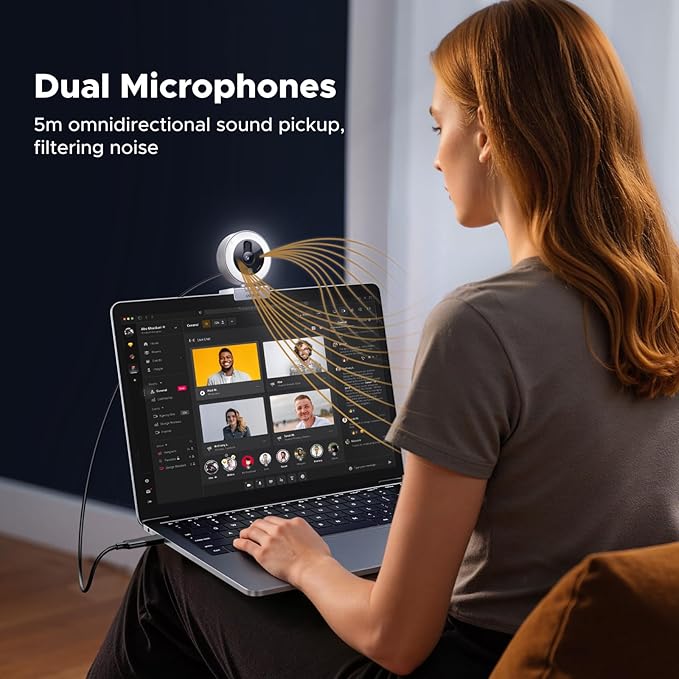 2K Webcam with 4-Level Ring Light and Noise Canceling Microphone for Video Calls Streaming and Remote Work