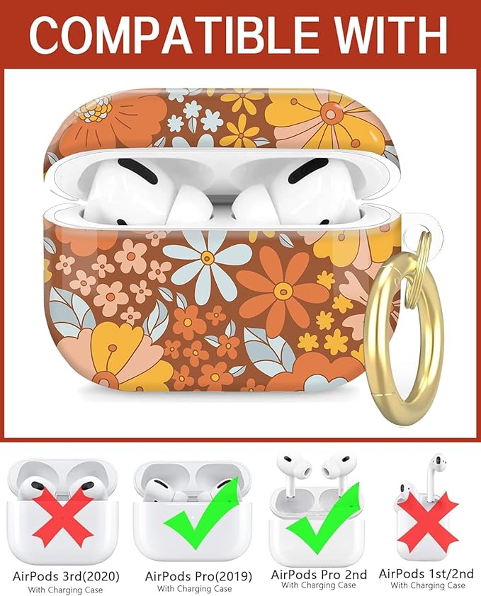 Compatible with Airpod Pro 2nd/1st Generation,Full Protection Cover for Women,Accessories Hard Case Portable & Shockproof for Airpod Pro 2nd Charging Case 2023/2022/2019(Bohemian Summer Bouquet)