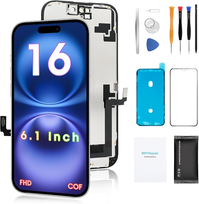 for iPhone 16 Screen Replacement 6.1', 3D Touch Display Full Repair kit, Digitizer Glass Assembly with Tools Set, Tempered Glass, Instruction