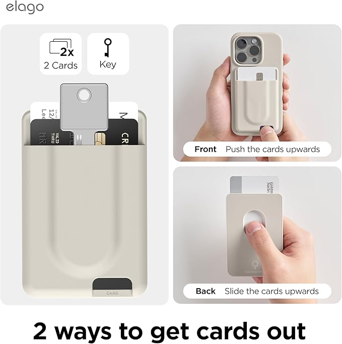 elago Key Magnetic Wallet Card Holder 2-Cards Compatible with MagSafe for iPhone - Key Holder, Secure Phone Wallet, Long Last Silicone, Scratch and Damage Protection (Stone)