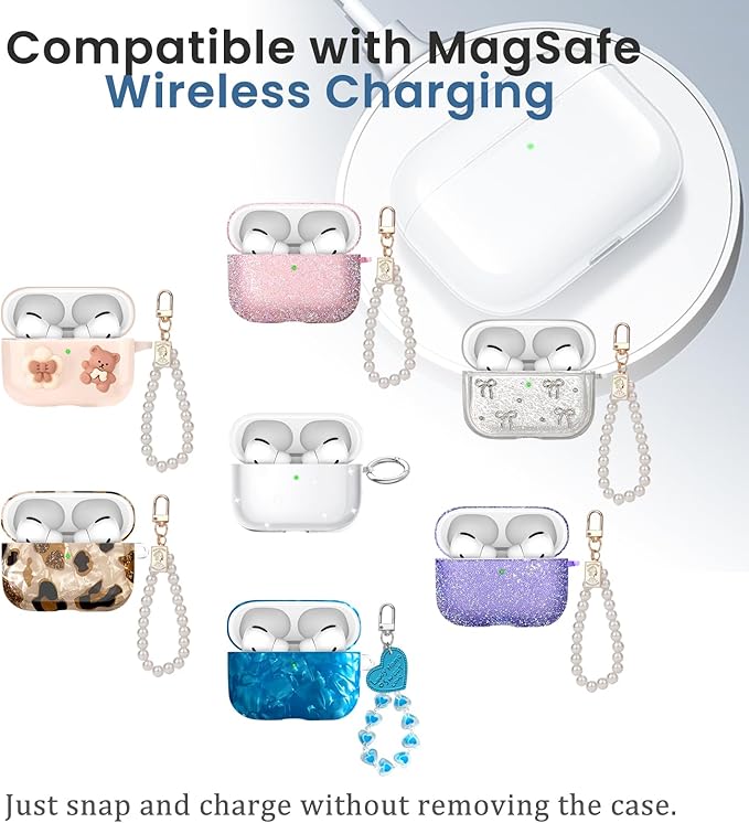 Cute Case for Airpods Pro 3,with Pearl Wristlet Keychain & Cleaning Kit,Compatible with MagSafe,Bow Bear Soft TPU Cover for 2025 Airpods Pro 3rd Generation,Shockproof & Girly-Beige Bear