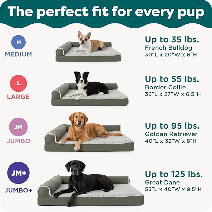 FurHaven Cooling Gel Dog Bed for Medium/Large Dogs, L-Shaped Chaise with Cool Gel-Top Foam & Solid Orthopedic Foam Base for Joint Support, Washable Cover, Large, Plush & Suede, Stone Gray