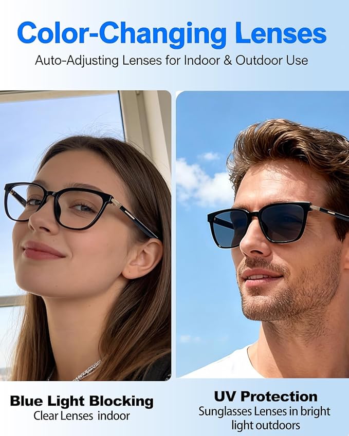 Al Smart Glasses for Men Women - Bluetooth Translation Glasses with 164 Languages, Color-Change Lens, Music &Calls w/ Bluetooth 5.4, Al Vioce &Meeting Assistant, Lightweight&Comfortable Thin Temples