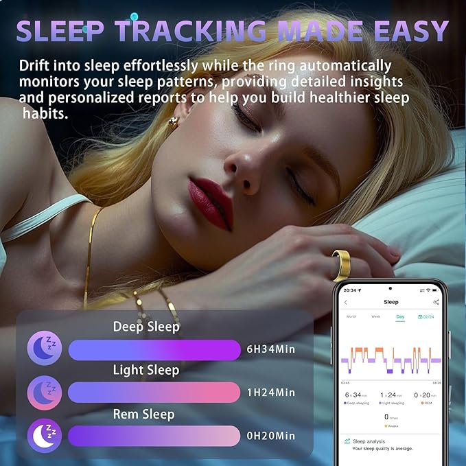 Smart Rings for Women Men – Fitness Tracker Ring with Heart Rate, SpO2, Blood Pressure, Sleep Monitoring, Step & Calorie Counter, No Subscription Fee, 5ATM Waterproof, iOS & Android (Gold 8)