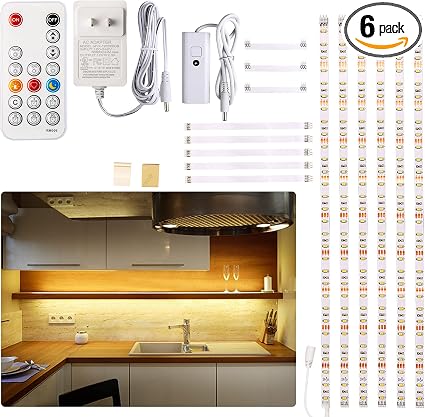 WOBANE Under Cabinet LED Lighting Kit,Dimmable Strip Lights with RF Remote