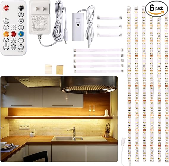 WOBANE Under Cabinet LED Lighting Kit,Dimmable Strip Lights with RF Remote