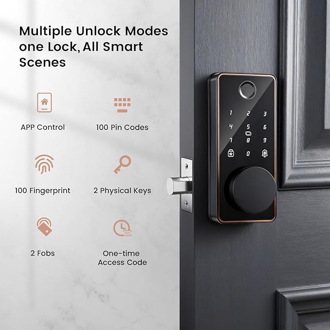 Keyless Entry Door Lock, Biquole Smart Lock with App Control, Fingerprint Door Lock, Electronic Keypad Deadbolt, Auto & One Touch Lock | Digital Smart Door Locks | Easy Installation | IP54 Waterproof