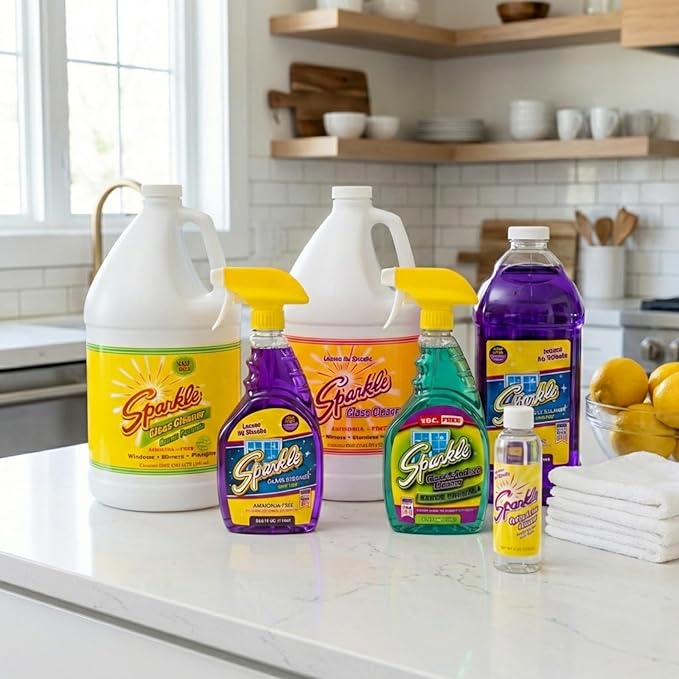 Sparkle Glass Cleaner Refill 1 Gallon (128 Fl Oz) – Ammonia-Free Heavy Duty Streak-Free Formula for Windows, Mirrors & Glass (Pack of 2)