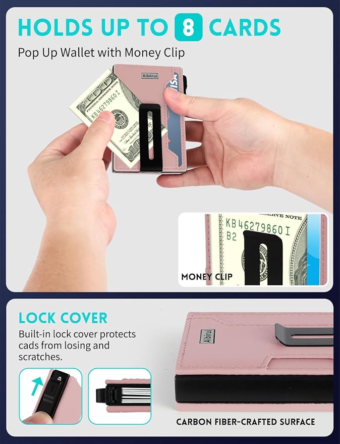 Wallet for men,Magsafe Wallet with Money Clip,Ridge Wallets for Men | Magnetic wallet for iPhone 17/16/15/14/13/12 Series,Card Holder(8 Cards & Bills), Aluminum & Microfiber Leather,Pink