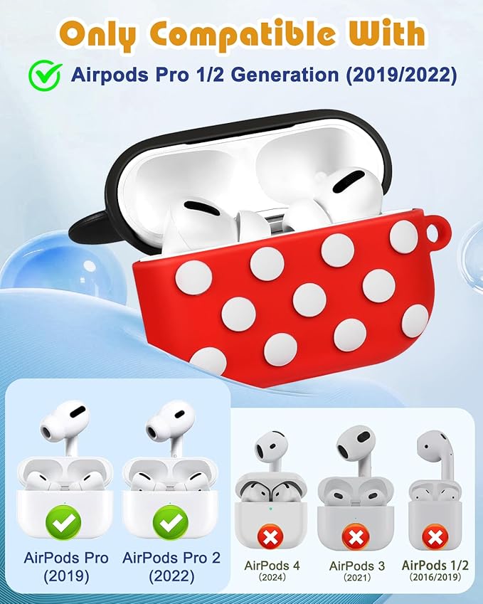 Boaretiu for AirPods Pro/Pro 2nd Generation Case - Cute Kawaii Red Bow with Keychain for AirPods Pro & Pro 2 Case Cover Funny 3D Soft Silicone Fun Cool for Girls Women Teens Boys