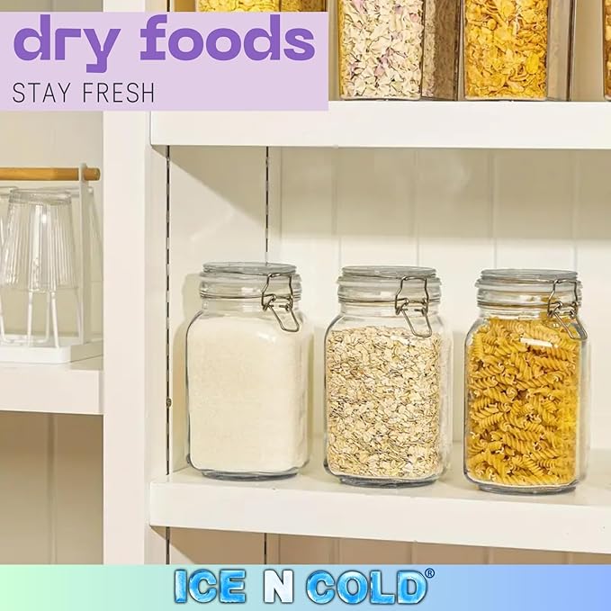 Airtight Glass Storage Jars with Clamp Lid – Food Storage Containers with Rubber Gasket Seal – Pantry & Kitchen Canisters for Dry Goods, Coffee, Sugar, Pasta – 0.4L to 4L Sizes (4, 48oz | 1.4L)