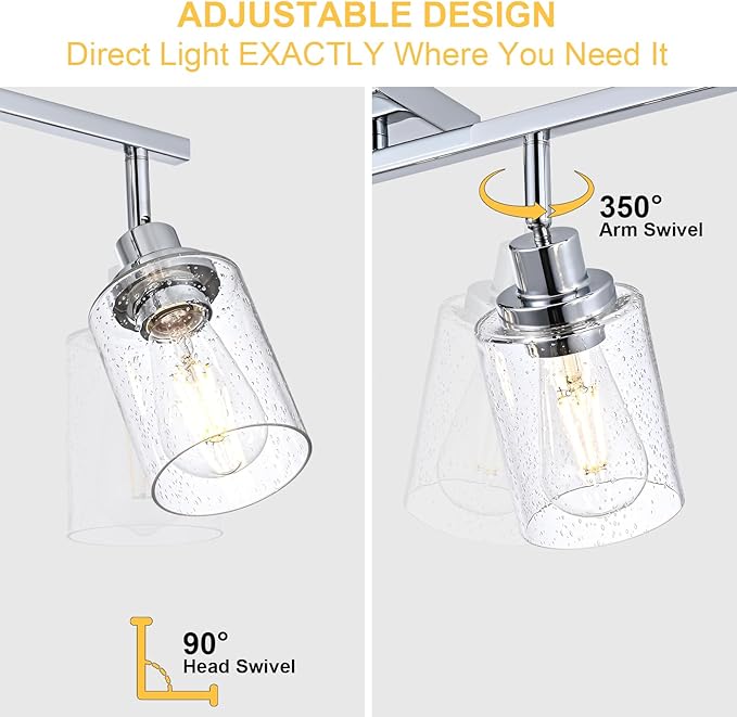 5-Light Chrome Track Light Fixture Ceiling Track Lighting Kit with Seeded Glass Track Lighting Heads Ceiling Vanity Light, Multi-Directional Rotating Spotlight Fixtures for Kitchen Accent Shop