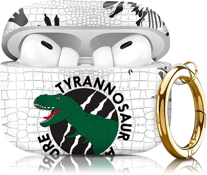 Compatible with Airpod pro 2nd/1st Generation Case Cover with Gold Round Keychain Cute Pattern Hard & Anti Slip Cover for Men Women & Girls（Dinosaur Footprints）