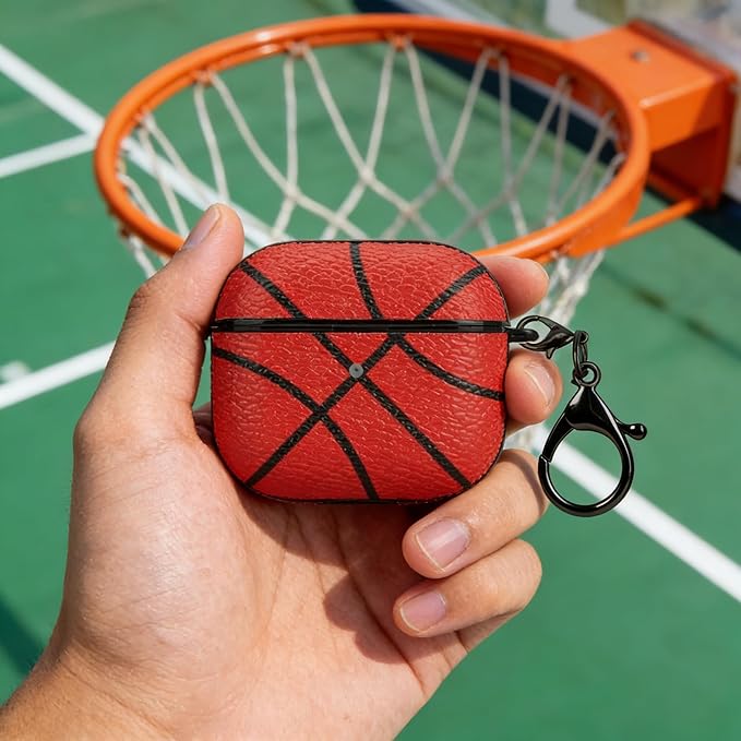 for AirPods Pro 2 Case Leather, Crazy Horse Airpods Pro Soft PU Leather Case Cover with Keychain,for Apple Airpod Pros 2nd Generation 2023 2022/ Airpod Pro 2/1 Gen for Man Wome(Basketball-03)