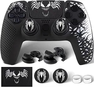 Silicone Skin Cover Sticker x 1 & Extender Grips x 2 for PS5 Controller Venom Theme