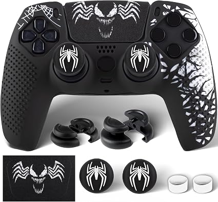Silicone Skin Cover Sticker x 1 & Extender Grips x 2 for PS5 Controller Venom Theme