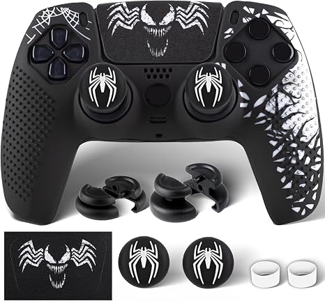 Silicone Skin Cover Sticker x 1 & Extender Grips x 2 for PS5 Controller Venom Theme