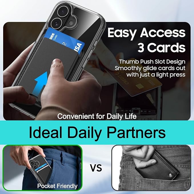 Magnetic for iPhone 17 Clear Case with Black Detachable Wallet, Compatible with MagSafe, Credit Card Holder with Slim Shockproof Protective Phone Cover