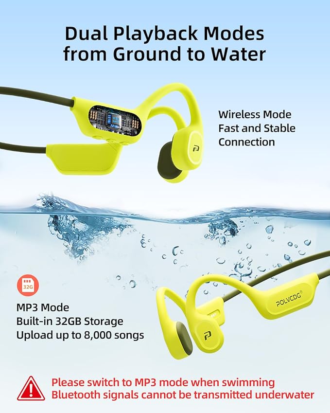 Swimming Headphones,IPX8 Waterproof Bone Conduction Headphones,32GB Memory Open Ear Headphones with Mic,Wireless Bluetooth Earphones Underwater Sport Earbuds for Running Workout Cycling