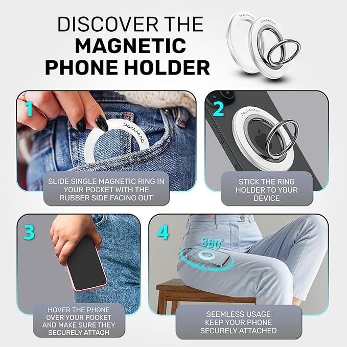 Ultra-Strong Magnetic Phone Ring Holder for MagSafe ??360° Rotation, Dual-Sided Finger Ring Grip & Kickstand ??Compatible with iPhone 16 Pro Max 15 14 13 12 Mag Safe Accessories (White)