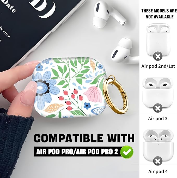 Compatible with AirPod Pro 2nd//1st Generation Case Cover with Key Chain,Full Protective Shockproof Wireless Headphone Case for Airpod Pro 2023/2022/2019（Blue Butterfly）