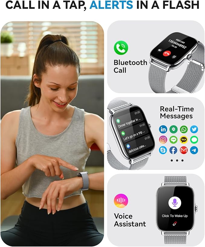 Smart Watches for Women Men, Steps Counter Fitness Tracker Watch for Android iPhone with Sleep Calorie Monitor and 110+ Sports, IP68 Waterproof, Pedometer Smartwatch (Silver, 1.91)