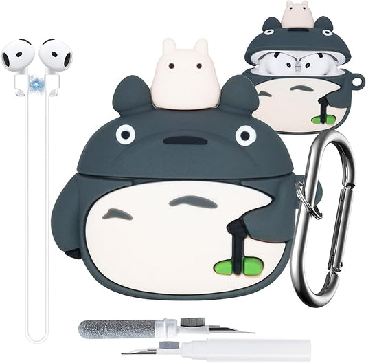 Cute Cover for AirPods 4th Generation Case 2024 - Cartoon Funny Animal Silicone Protective Cover Accessories Set for AirPods 4st Case with Magnetic Strap&Cleaning Pen Kit for Boy Girl, Grey Cat