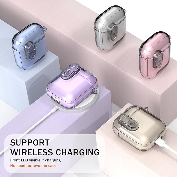 for Airpods 2nd Generation Case Cover with Secure Lock, Clear Soft TPU Transparent Military Grade Shockproof Protective Case with Cleaning Pen for Apple Airpods 2nd 2019, Clear Purple