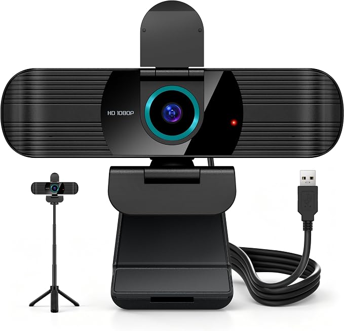 Pro HD 1080p/30fps Webcam with Tripod, External USB Camera for PC/Laptop