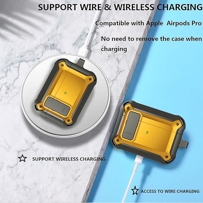 for Airpods Pro 2/1 Gen Case Cover with Lock (2019/2022/2023), Rugged Locking Case for Airpod Pro 2nd/1st Generation Shockproof Armor Protective Skin for Apple iPod Pro - Black/Yellow