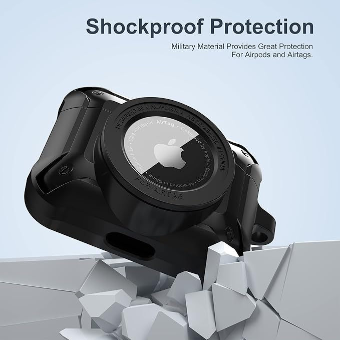 Valkit Compatible Airpods Pro 2/1 Case and AirTags Cover, 2 in 1 Rugged Protective Cases Shockproof Air Pod Pro Cases for Men Women iPod Airpods Pro 2nd/1st Generation Case and Airtag(Black)