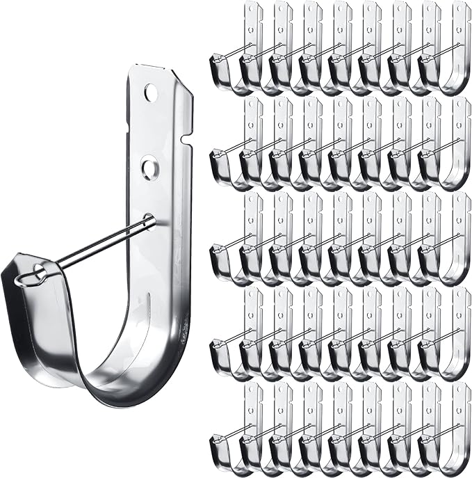 2-Inch 100 Pcs Cable Support, J Hooks Heavy Duty Galvanized Steel Cable Hooks Wire Management J Hooks for Attaching Wall Mounting to Vertical Surfaces, Silver