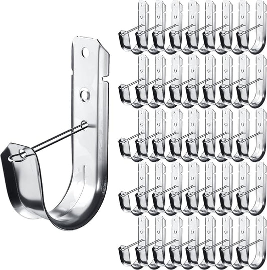 2-Inch 100 Pcs Cable Support, J Hooks Heavy Duty Galvanized Steel Cable Hooks Wire Management J Hooks for Attaching Wall Mounting to Vertical Surfaces, Silver