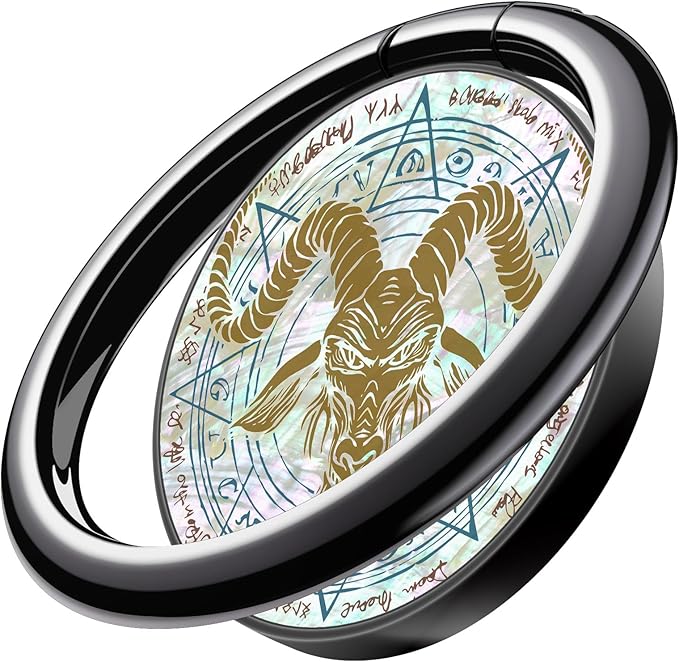 Carveit Natural Shells Cell Phone Ring Holder Metal Phone Kickstand Grip for iPhone 16 Pro Max/15/14 & Galaxy S23/S24/S25 Ultra & Pixel 8/9 -Black-Horned Goat